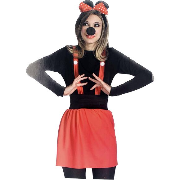 Mouse Costume Adult Rubies Costumes 1 Sz Red Black Nose Ears Bow Skirt Suspender - Picture 1 of 8